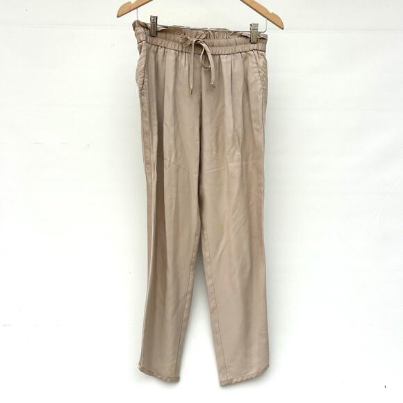 Tory Burch Satin Modal Rayon Tapered Drawstring Pull On Trousers Pants Small Tan - Picture 2 of 11